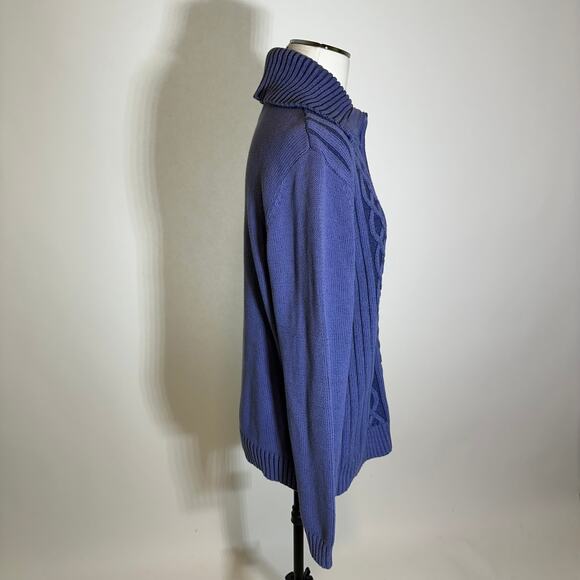 NWD Karen Scott Blue Cable Knit Fisherman Sweater Zip Up Womens Size Large L Y2K - Picture 3 of 12